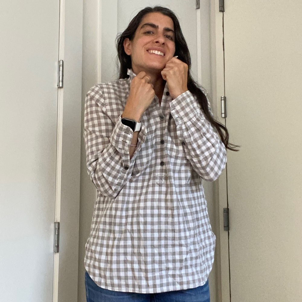 J.Crew Boy Fit Plaid Popover Shirt Grey White S